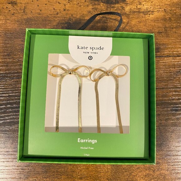 Kate Spade Linear Bow Earrings Gold - Picture 1 of 7